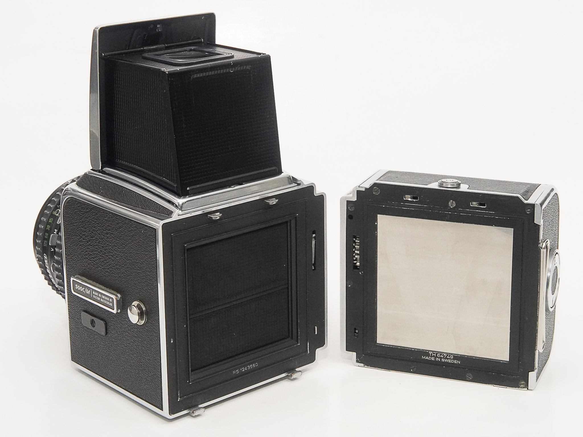 Hasselblad 500C/M  80/2.8 Planar (Cレンズ ) ブラック 12マガジン　疑似アキュートマット焦点板　 ネックストラップ付  日本語使用説明書付(コピー)の画像