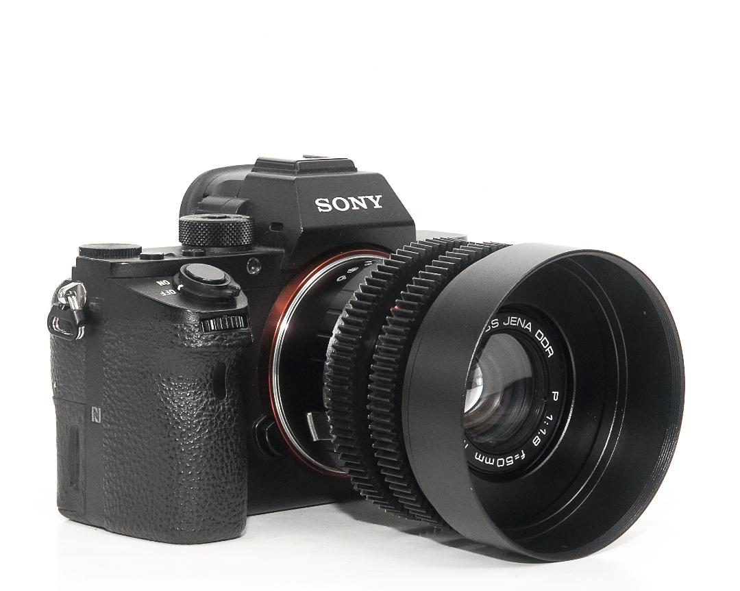 50/1.8  MC P (Pancolar)  Carl Zeiss Jena DDR シネ、ムービー用レンズ改装レンズ,　プラクチカBマウント → Sony E マウント用アダプター付 の画像