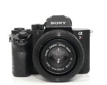 50/1.8  MC P (Pancolar)  Carl Zeiss Jena DDR シネ、ムービー用レンズ改装レンズ,　プラクチカBマウント → Sony E マウント用アダプター付 の画像