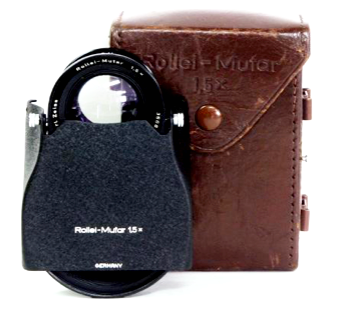 Rollei-Mutar 2型 (B36)用 1.5倍 75mm F3.5 Planar, Xenotar 用 Rollei 2眼レフ用  テレコンバーター(カールツァイス製) 専用フード. ケース付画像