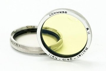 Rollei Ⅱ 型 R1フィルター(UV) Y1フィルター(カケ有り) メタルレンズフード 純正本革セットケース付　画像