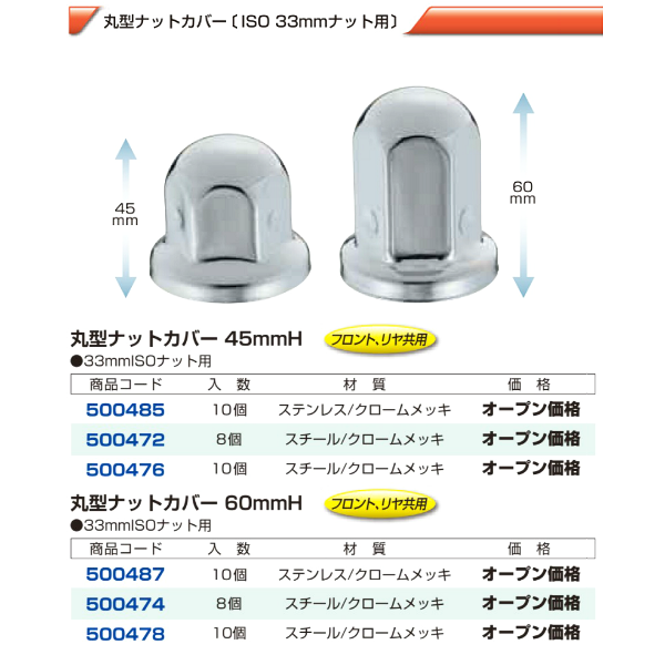 大型車 ISOホイール用 丸型ナットカバー 33mmの画像