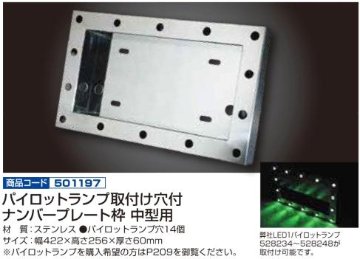 パイロットランプ取付け穴付ナンバープレート枠 中型用画像