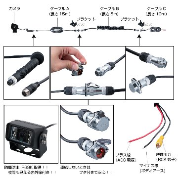 バックカメラ　防水ジャック仕様　30Mトレーラー車用の画像