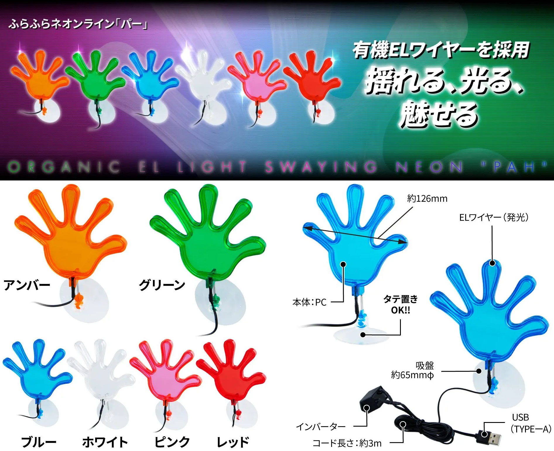 ふらふらネオンライン「パー」　有機ELワイヤーの画像