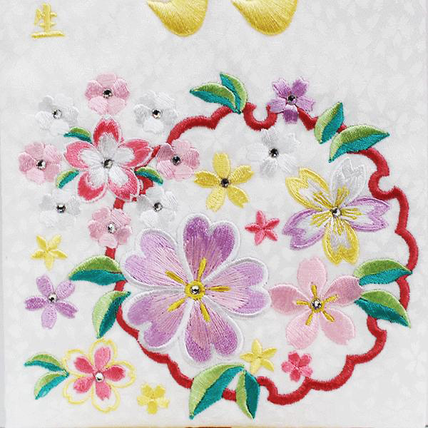 刺繍名前旗　白ジャガード織 花輪 スワロフスキー付き 小サイズの画像