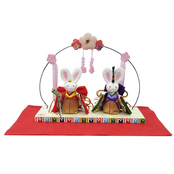 ちりめん細工　ウサギの雛人形　親王飾り　1-801画像