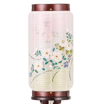 絹張　二重　瑞法燈 ミニ行灯　LEDコードレス灯　菊に桜　置き型提灯の画像