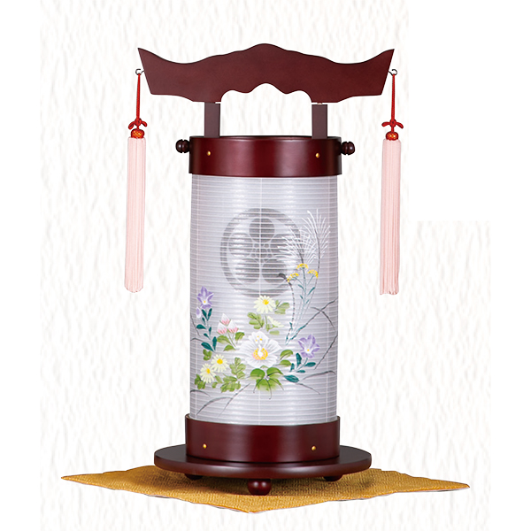 法明燈 50号 桜調 京華紋 飾り台付きセット 家紋入り (組立不要)の画像