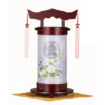 法明燈 50号 桜調 京華紋 飾り台付きセット 家紋入り (組立不要)の画像