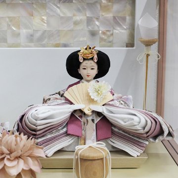 ピンク塗アクリルケース親王飾り LED照明の画像