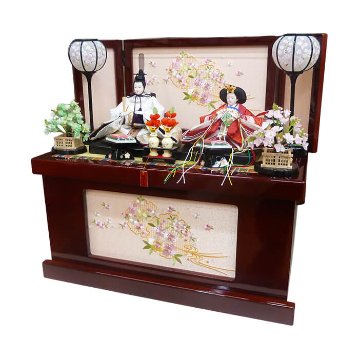 平安豊久 芥子白金衣裳着親王ワイン塗り収納飾り の画像