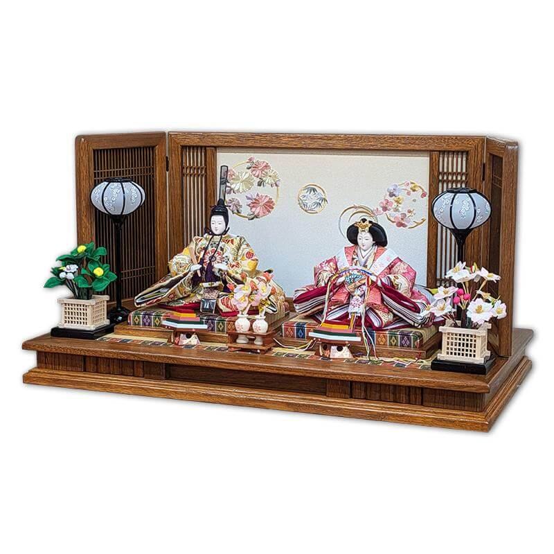 雛人形 豊久作 小三五番親王飾り 木目刺繍屏風 間口70cm おしゃれ モダン 平飾り ひな人形