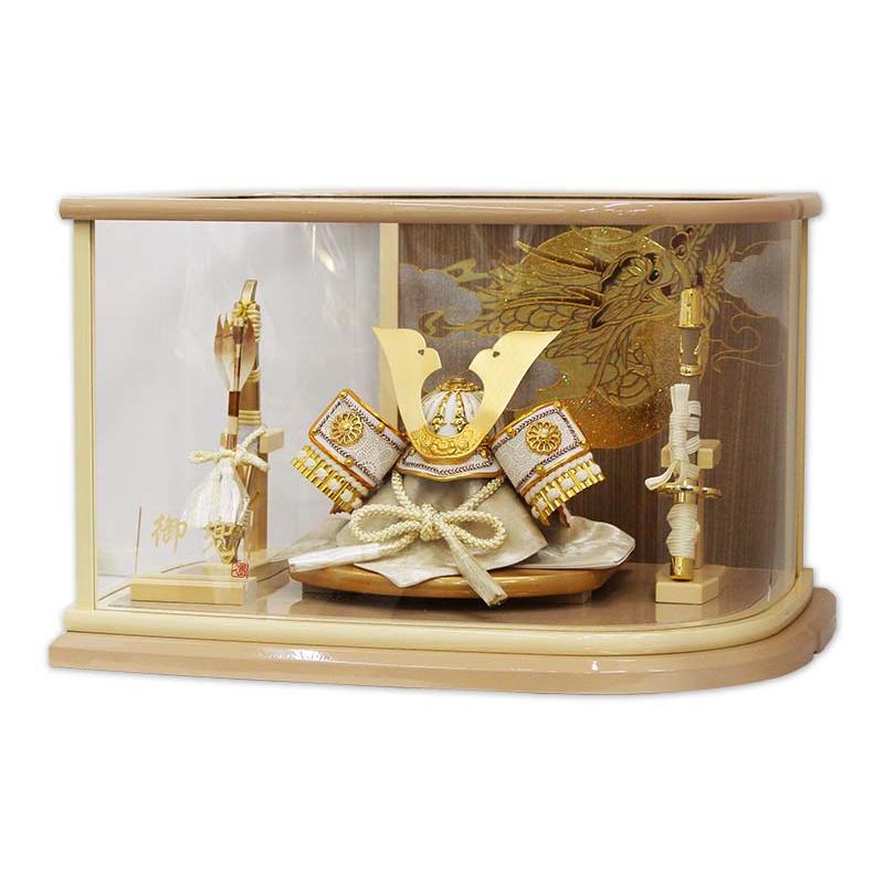 五月人形 兜ケース飾り 平安豊久 5号 宏斗 白金兜 変形アクリルケース