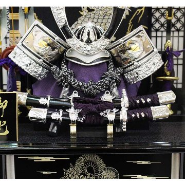 嘉祥作 10号銀龍兜 黒塗り格子 アクリルケース飾りの画像