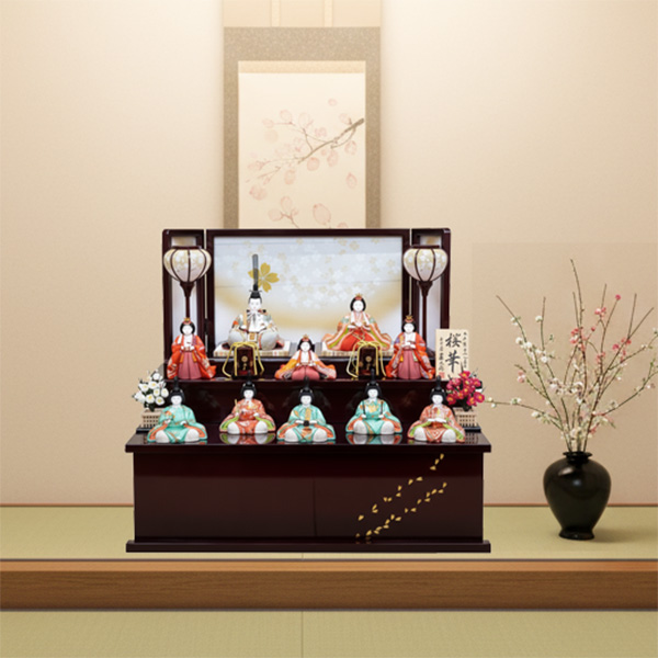 東玉工房　喜久絵作桜華雛　１０人飾り　溜塗二段飾りの画像