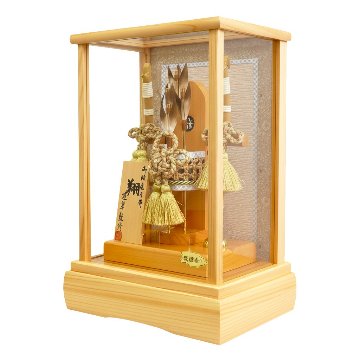 伝統工芸　奇木細工　道翠監修　破魔弓　総檜造りガラスケース 平安道翠監修高級総檜造りのコンパクトな破魔弓飾りです/人形の松川