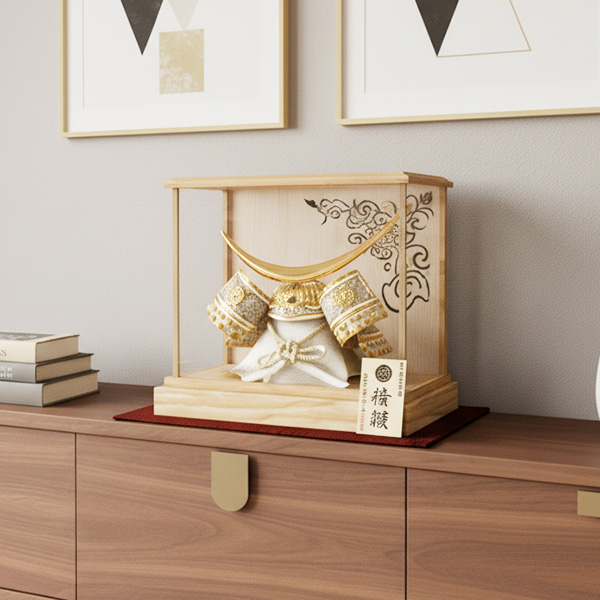 伊達政宗白金兜白木ケース飾り