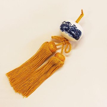 絹張 天然木 11号 欅調 二重 大内行灯　家紋入り　置き提灯の画像