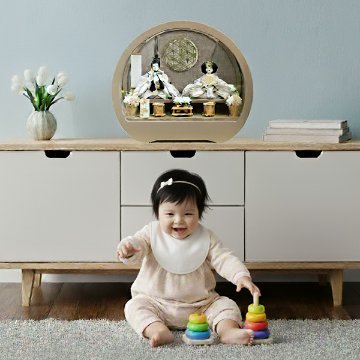 おしゃれな雛人形/豊久作 真凛親王 モカ塗 円型丸型アクリルケース飾り