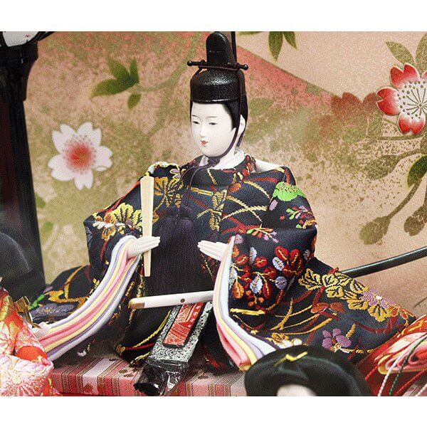 コンパクトでモダンな芥子五人六角雛人形ケース飾り　オルゴール付き画像