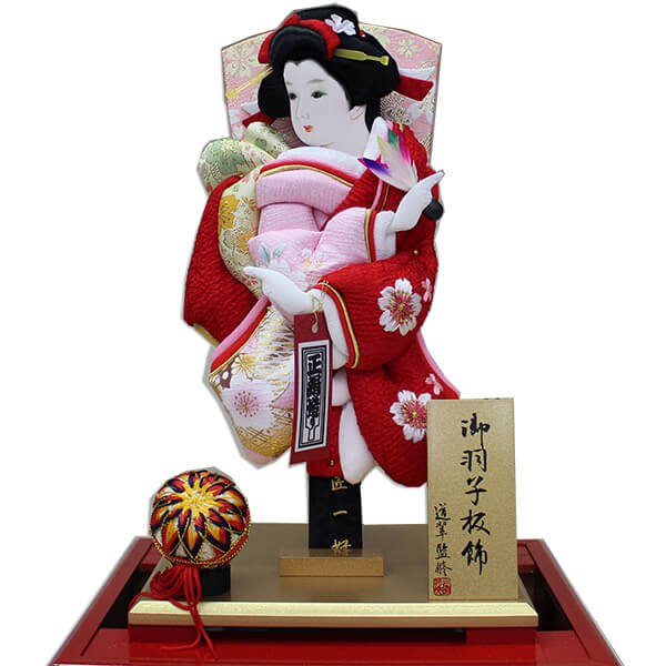 平安道翠監修の匠一好作赤塗り仕上げのミニ羽子板飾り/人形の松川