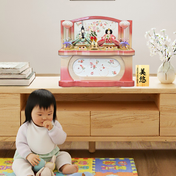 平安道翠作 舞雛親王 白ピンク塗 収納飾り おしゃれ コンパクト