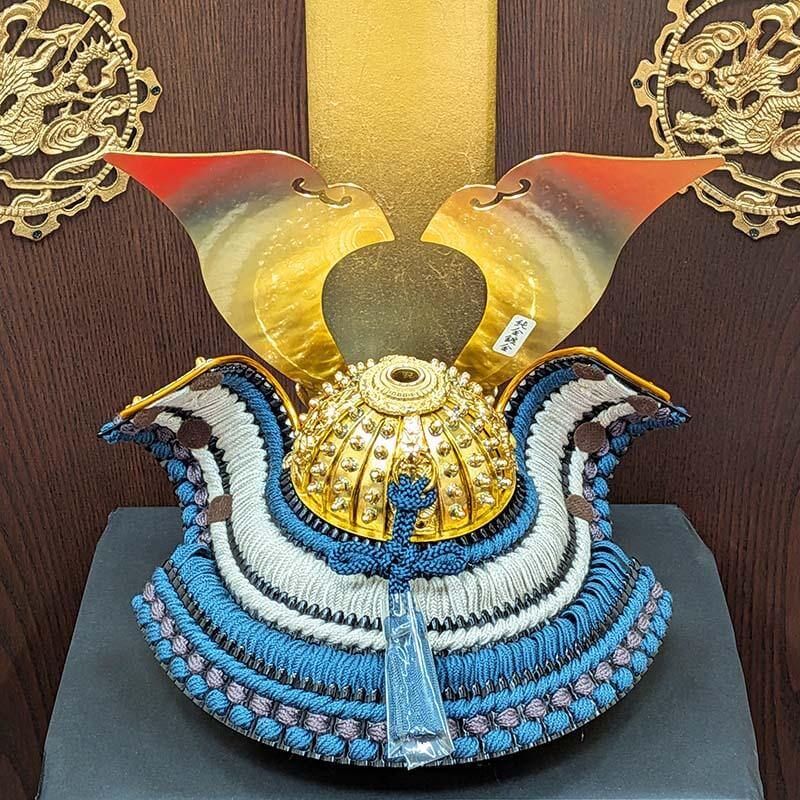 翠鳳作8号純金箔押し輝蒼兜平飾り 合せ鉢星兜の画像