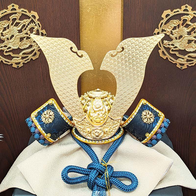 翠鳳作8号純金箔押し輝蒼兜平飾り 合せ鉢星兜の画像