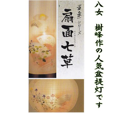 絹　桜　１３号大内行灯　扇面七草対柄　家紋入り画像