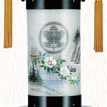 絹張　法明燈　50号　本黒塗り対柄雄雅台付きセットの画像