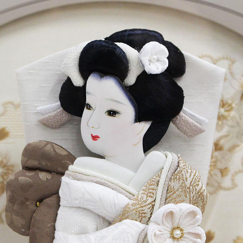 羽子板】 道翠作 7号 紬 モカ 円形アクリルケース飾り（間口34cm