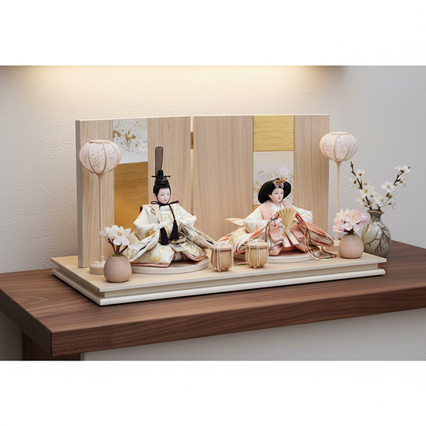 コンパクトでおしゃれな雛人形＞平安豊久 作 うた 創作白木親王飾り