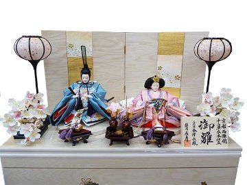 金澤永鳳作　創作雛人形　木目ホワイト塗収納飾り画像