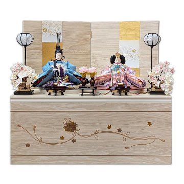 創作雛人形 木目ホワイト塗 収納飾りの画像