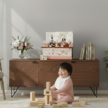 雛人形   長月作 雛人形】三寸 刺繍(白) 花柄 親王飾り〈望月紀彦作〉[243-061