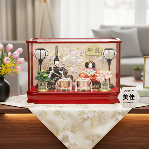 芥子親王　赤塗り六角ケース飾りの画像