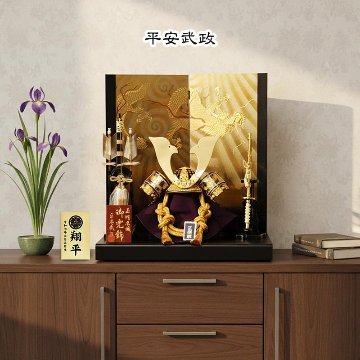 平安武政作　10号彫金兜　金竜盛上げ蒔絵平飾りの画像