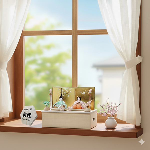 コンパクトで可愛い木目込み雛＞東玉工房 喜久絵作 桜華 親王 白木収納飾り