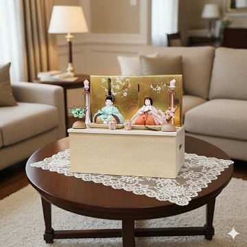 コンパクトで可愛い木目込み雛＞東玉工房 喜久絵作 桜華 親王 白木収納飾り