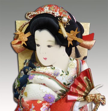 １５号　金彩友禅振袖羽子板道成寺　木製飾り台付きセット画像