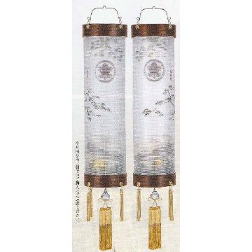 絹　張鉄刀木西京の松 対柄手描き絵 二重 初盆提灯セット　6畳用画像