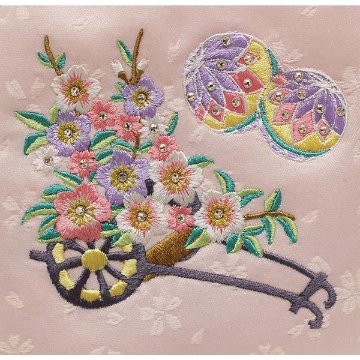 刺繍名前旗　薄ピンク　小サイズ　花車　スワロスキー付き画像