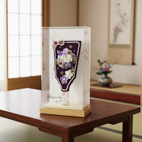 9号つまみ細工羽子板 アクリルケース飾りの画像