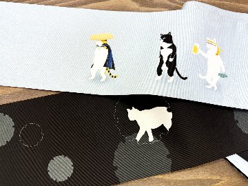 変装猫の休日＜半幅帯＞長尺430㎝の画像