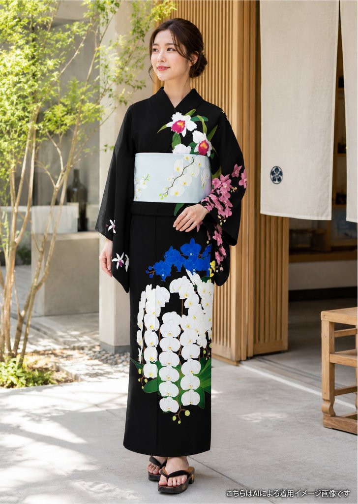 胡蝶蘭・漆黒＜夏のきもの・浴衣＞の画像
