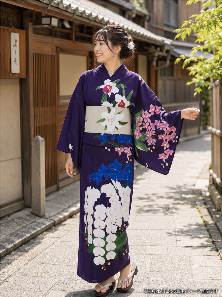 胡蝶蘭・紫紺＜夏のきもの・浴衣＞の画像