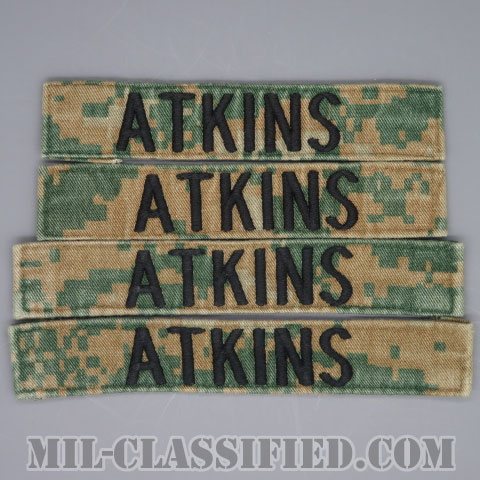 ATKINS [MARPAT/ウッドランド/海兵隊ネームテープ/生地テープパッチ/中古1点物（4枚セット）]の画像