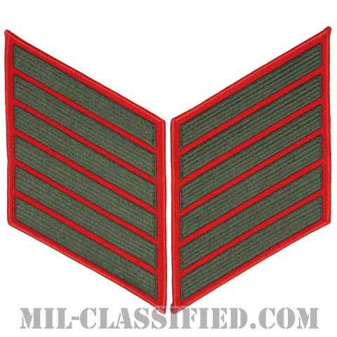 年功章 6連(勤続24年)（Service Stripe, Hash Mark）[グリーン・レッド/海兵隊サービスストライプ（ハッシュマーク）/Large（男性用）/パッチ/ペア（2枚1組）]画像