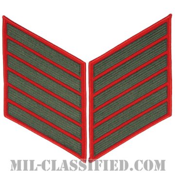 年功章 6連(勤続24年)（Service Stripe, Hash Mark）[グリーン・レッド/海兵隊サービスストライプ（ハッシュマーク）/Large（男性用）/パッチ/ペア（2枚1組）]画像